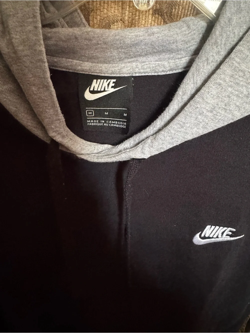 Nike Black Pullover Hoodie with Gray Sleeves & Hood